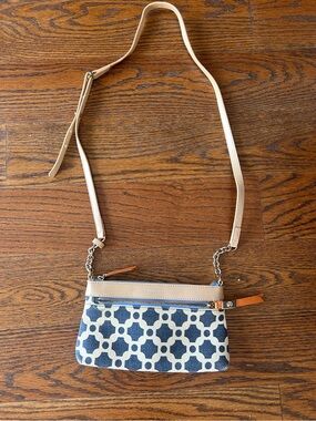 Spartina 449 Blue Pattern Crossbody Bag with Cream Strap